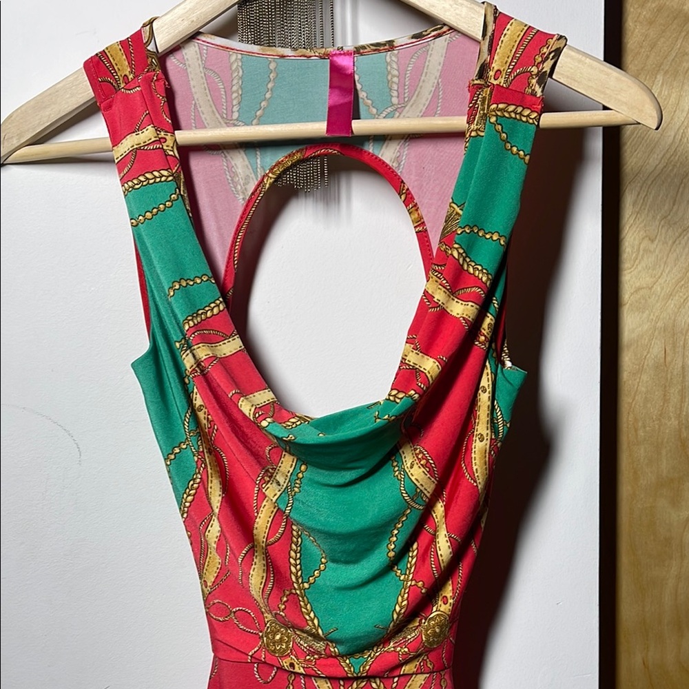 Vibrant Pink and Green Sleeveless Dress